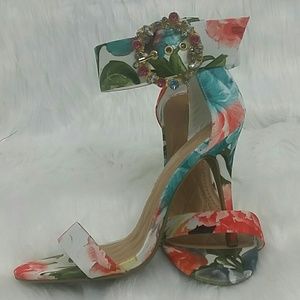 Floral Heels With Rhinestone Buckles